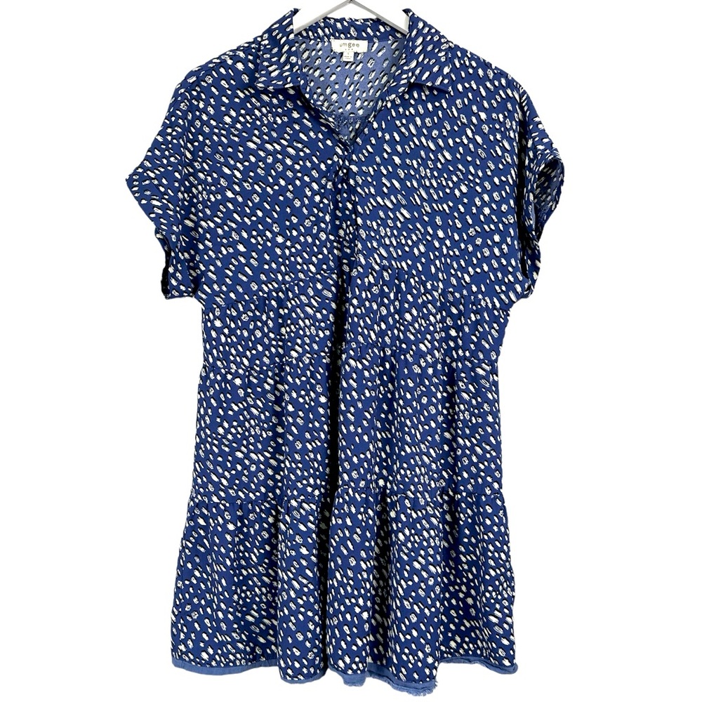 Umgee Blue Print Tiered Baby Doll Dress Size Small